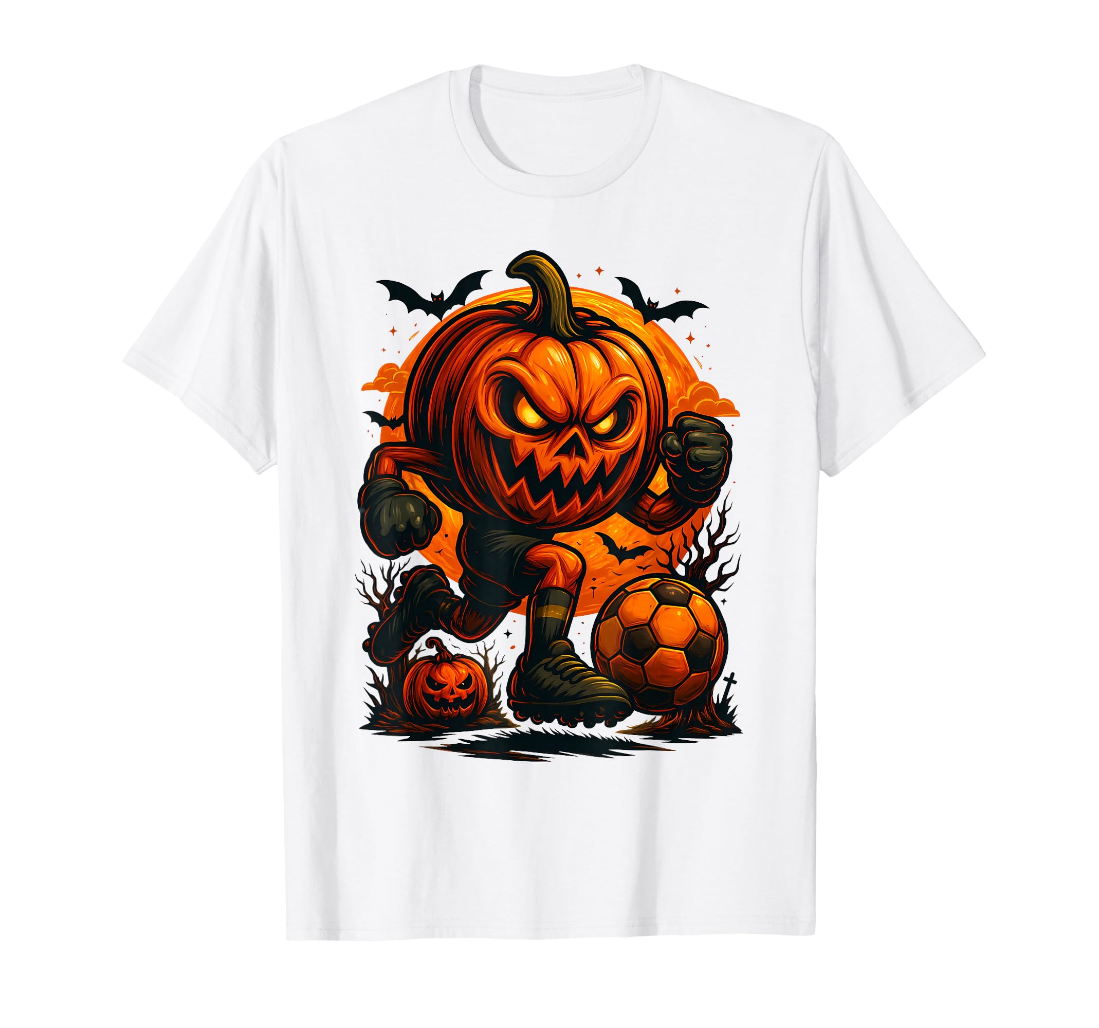 Halloween Pumpkin Showing Soccer T-Shirt - Aesthetic Graphic Men Women