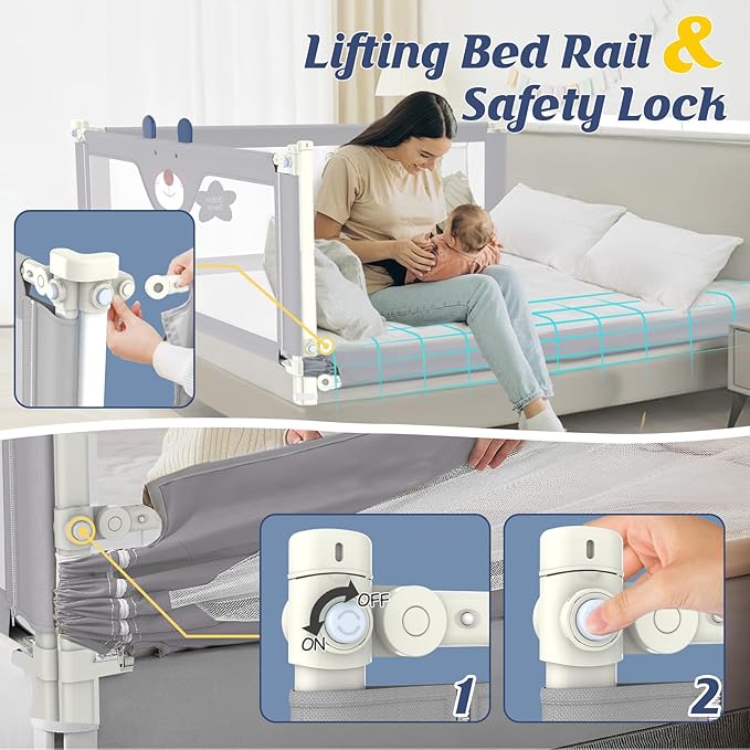 3-Piece Bed Rail for Toddlers with Headboard Rod, Adjustable Baby Bed Rail Guard, Twin/Full/Queen/King Size Bed (3, 74.8 * 74.8 * 39 Inch- Twin Size)