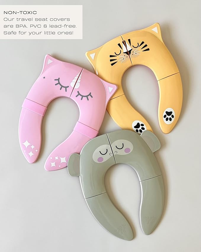 Hippypotamus Travel Potty Seat for Toddler - Folding Potty Training Seat - Portable Toilet Seat Cover for Baby & Kids (BEIGE Monkey)