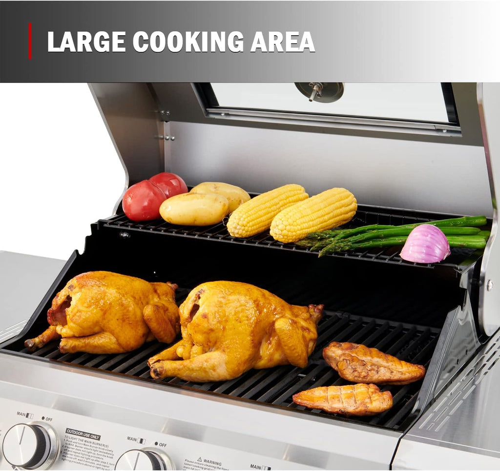 Monument Grills Larger 3-Burner Propane Gas Grills Barbeque Stainless Steel Heavy-Duty Cabinet Style with BBQ Cover (2 Items)