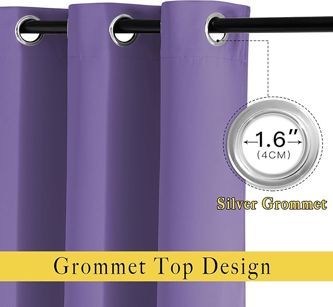 NICETOWN Blackout 102 inch Curtains for Living Room, Grommet Thermal Curtains Room Darkening Window Treatments Sound Reducing for Bedroom, Lilac Purple, 2 Panels, W52 x L102