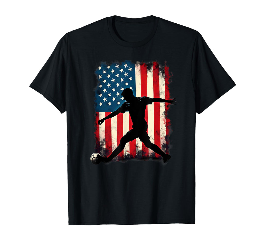 American Flag Soccer Player T-Shirt - Aesthetic Graphic for Adults