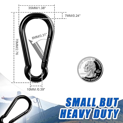 KINLINK 15 Pack Black Carabiner Clip, 2.75 inch Heavy Duty Spring Snap Hook, Small Caribeener Clips for Outdoor Camping, Swing Set, Hammock, Hiking Travel, Fishing, Quick Link Keychain