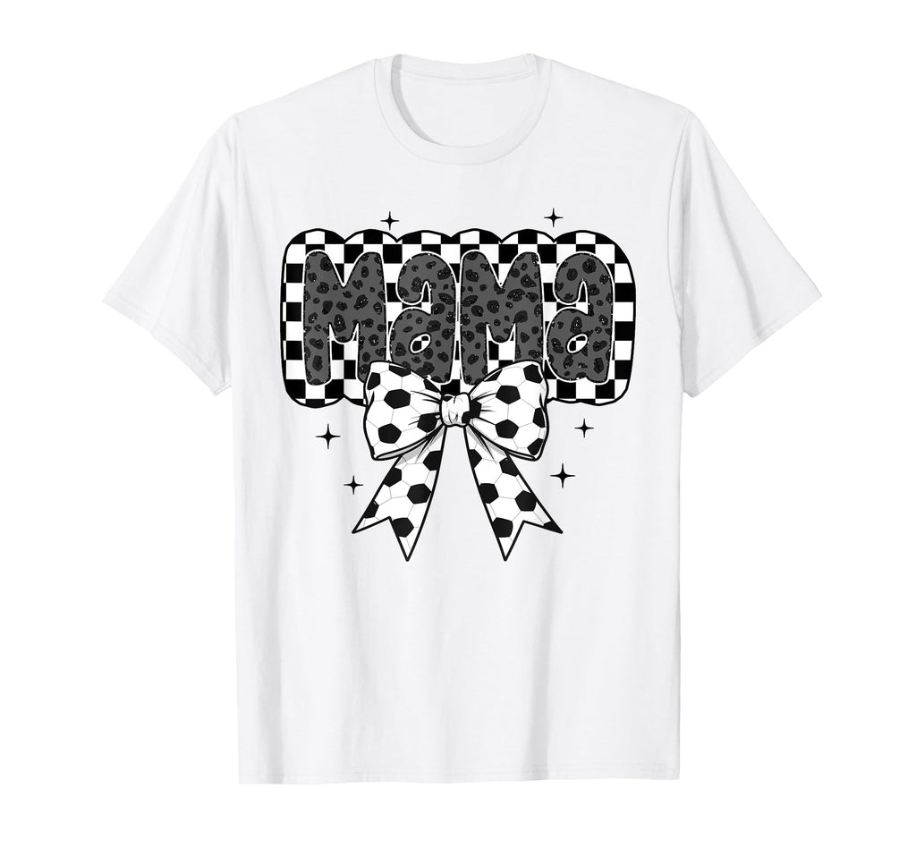 Checker Bow Soccer Mama Soccer Bow T-Shirt - Novelty Apparel for Adults