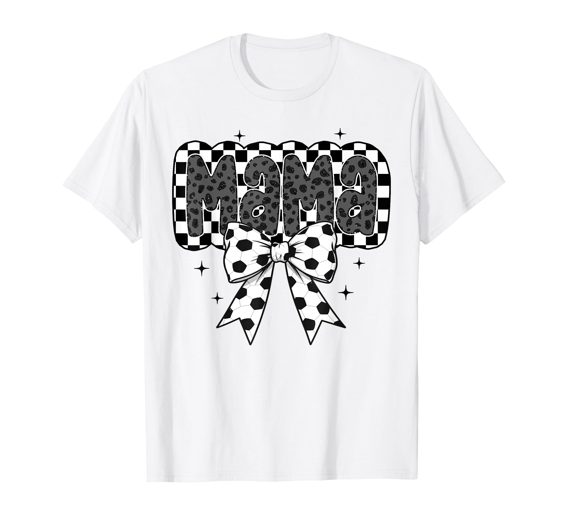 Checker Bow Soccer Mama Soccer Bow T-Shirt - Novelty Apparel for Adults