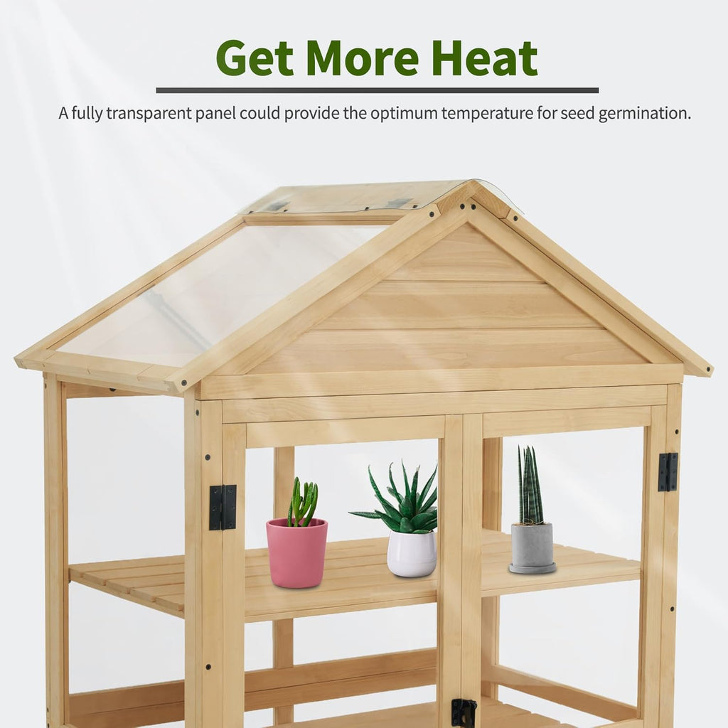 Macrout 3-Tier Solid Wood Cold Frame Greenhouse Cabinet Adjustable Shelves, Dual-Use Insulated Shed for Outdoor Garden & Indoor Balcony Planting, 0847
