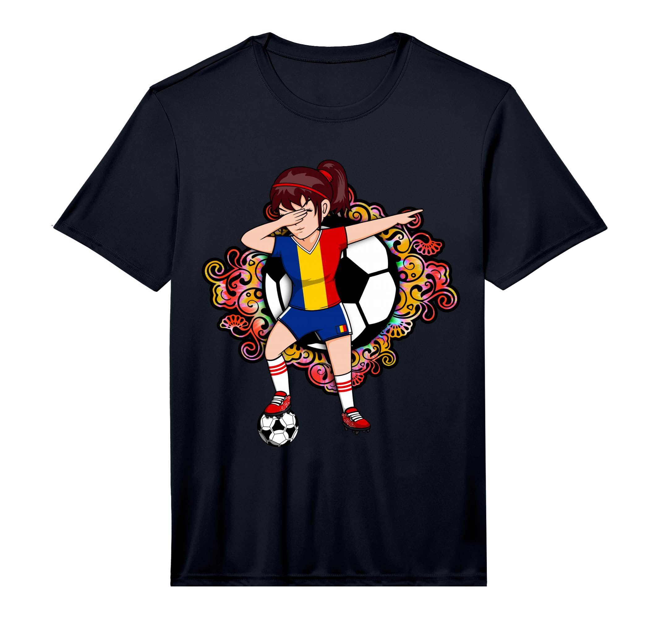 Dabbing Soccer Romania Jersey Floral T-Shirt - Streetwear Style for Adults