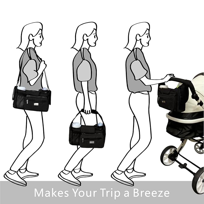 TOPDesign Universal Baby Stroller Organizer, Stroller Caddy with Detachable Mesh Bag & Heightened Insulated Cup Holders & Non-Slip Secure Hooks Accessories, Fits Most Strollers (Yoga)