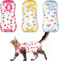 Nuanchu 3 Pieces Cat Recovery Suit Kitten Recovery Suit E-Collar Alternative for Cats and Dogs Abdominal Skin Anti Licking Pajama Clothes Sets(Strawberry Pattern,Medium)