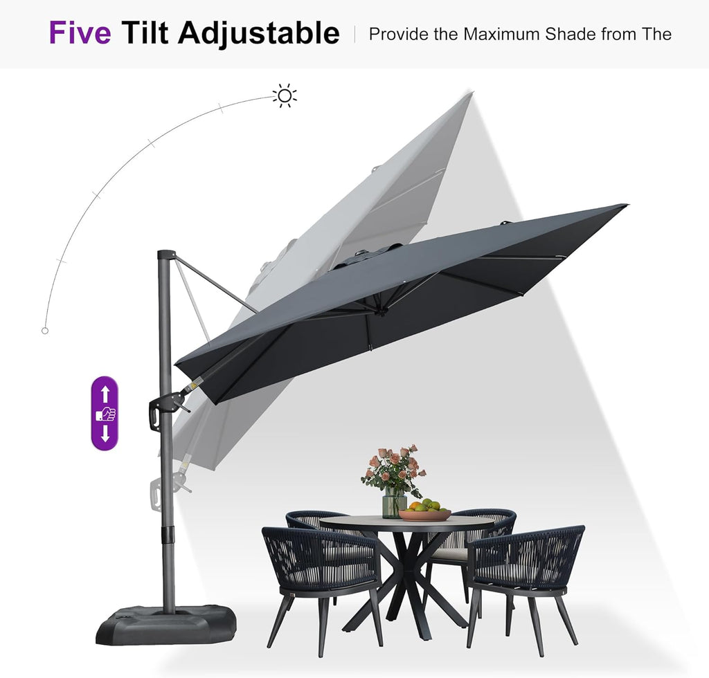 PURPLE LEAF 9 Feet Patio Umbrella Outdoor Cantilever Square Umbrella Aluminum Offset Umbrella with 360-degree Rotation for Garden Deck Pool Patio, Light Grey