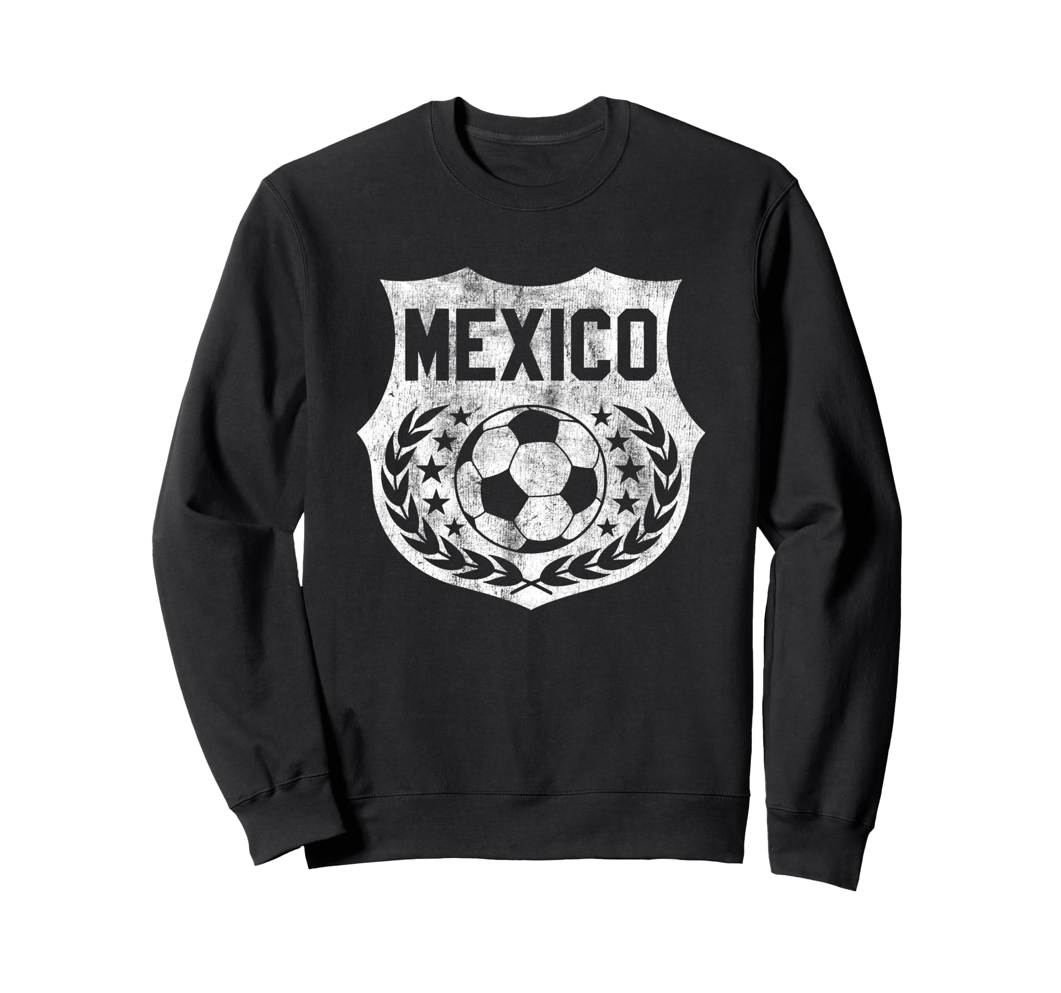 Mexico Soccer Distressed Shield Badge Sweatshirt - Graphic Print Unisex