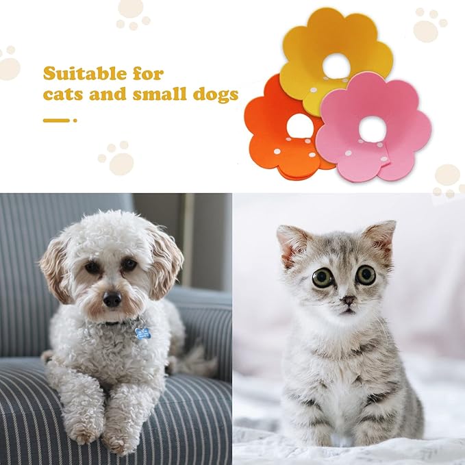 3-Piece Cat Recovery Collar Set - Sunflower Neck Cat Cone Anti-Licking Collars to Prevent Biting & Scratching (Pink, Orange, Yellow, S)