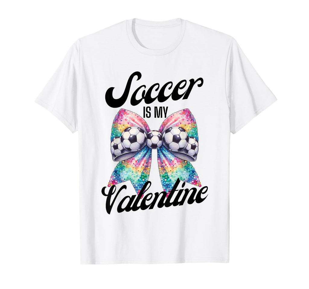 Soccer Is My Valentine Coquette Bow T-Shirt - Graphic Print Men Women