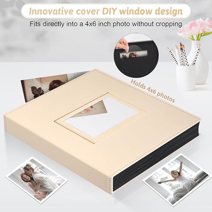 Popotop Photo Album 4x6 300 Pockets with Leather Hardcover Cover, Small Photo Album Holder Book with 50Pcs Pages for Family Travel Wedding Baby Gifts