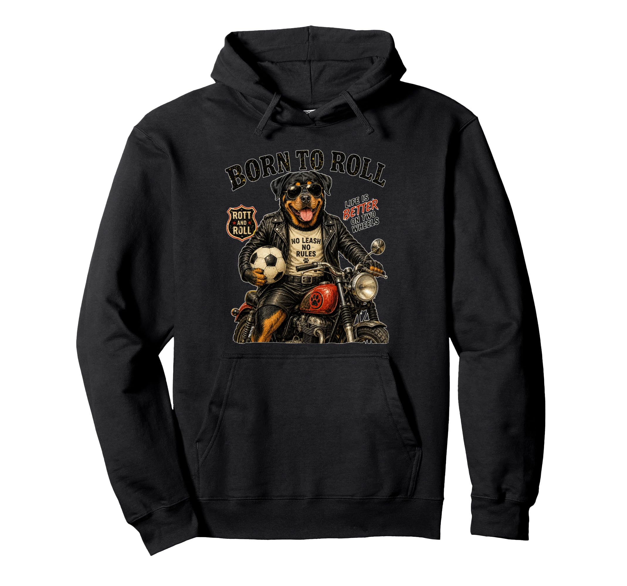 Rottweiler Motorbike Love Footbal Hoodie - Custom Art Print for Adults