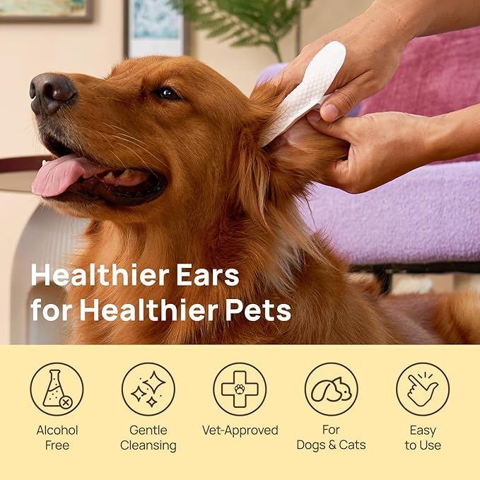 HICC PET Dog Ear Finger Wipes, Ear Cleaner Wipes for Dogs & Cats, Dog Ear Infection Treatment to Relief Itching & Inflammation, Remove Wax, Dirt & Stop Smelly, Non-Irritating, 50ct(Unscented)