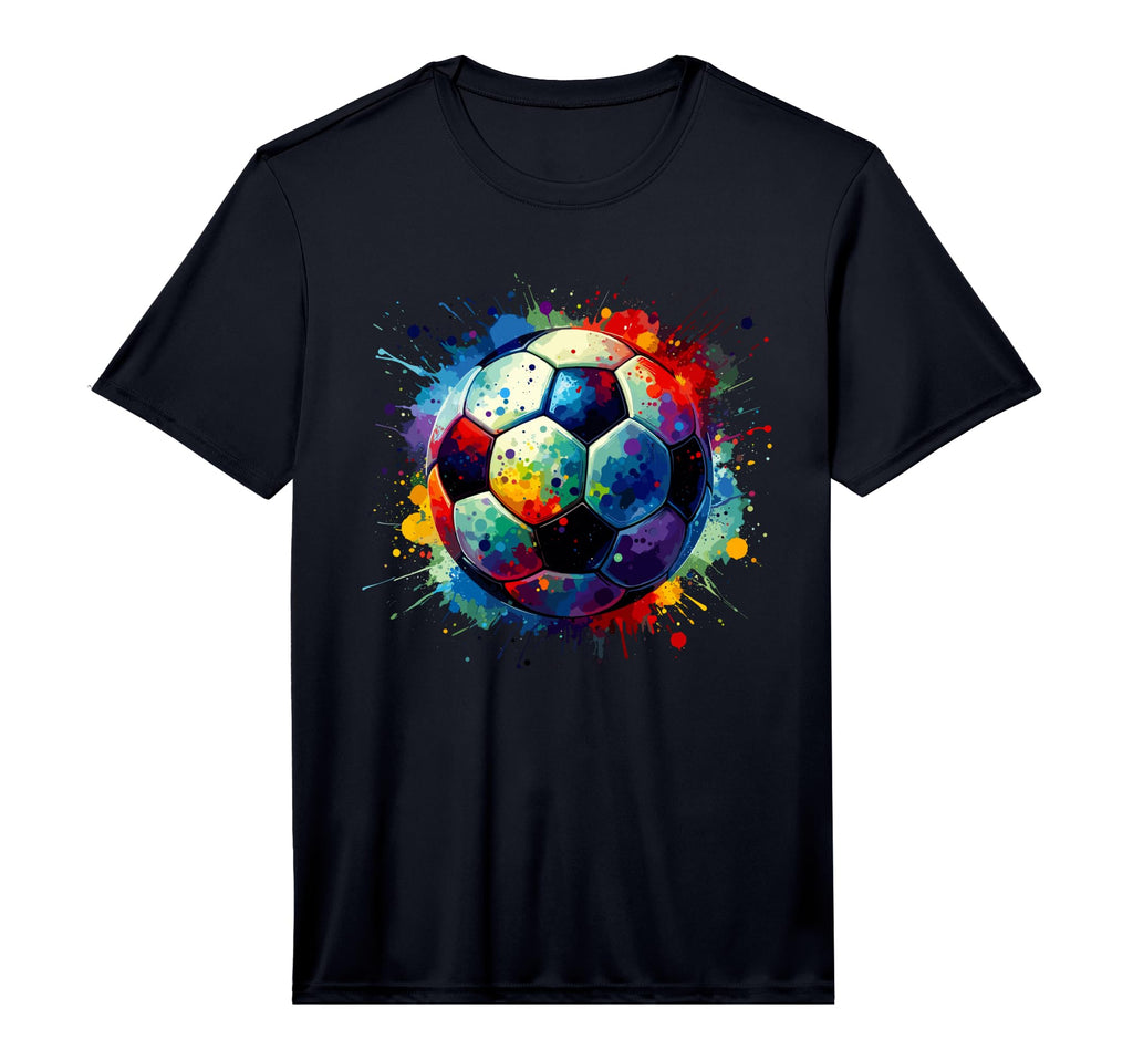 Colorful Splash Art Soccer Ball T-Shirt - Minimalist Print for Adults