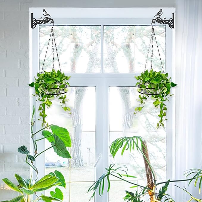 8-Pack Metal Hanging Planters for Outdoor Plants - Heavy Duty Anti Rust 4 Flower Pot Holder with 4 Bird Patterned Plant Hanger – Aesthetic Hanging Plant Holder for an Instant Indoor and Outdoor Decor