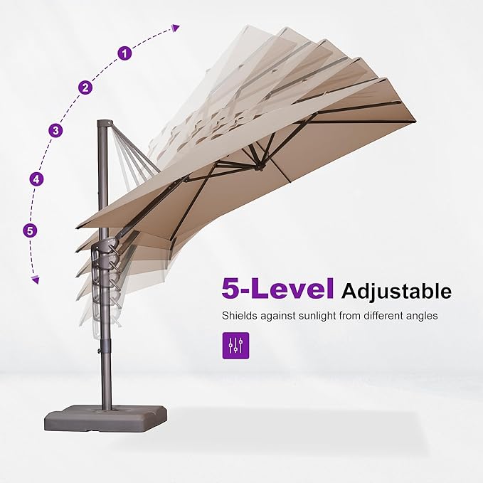 PURPLE LEAF 10' X 13' Patio Cantilever Umbrella Rectangle Umbrella Outdoor with Aluminum Offset Hanging and 360° Rotation for Pool Garden Deck Patio, Taupe