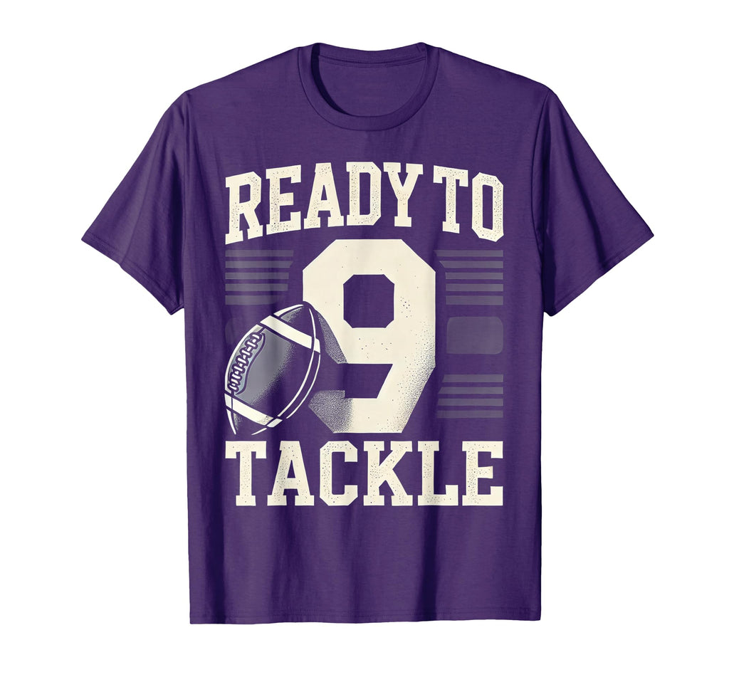 Ready To Tackle 9Th Birthday Football T-Shirt - Minimalist Print for Adults
