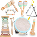 Raimy Musical Instruments Set - Neutral Colors Wooden Montessori Toys Percussion Music Modern Boho Xylophone Birthday Gifts for 1 2 3 Year Old Kids Baby Toddlers Boys Girls 3+ with Storage Bag