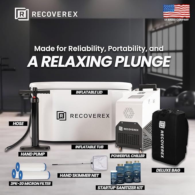 Cold Plunge Tub, 90 Gallon, 0.8 Horsepower – Heavy-Duty Ice Bath Tub for Athletes, Portable Cold Plunge Chiller with Water Treatment Kit, Immersion Therapy, WiFi Control, Backpack & Wheels