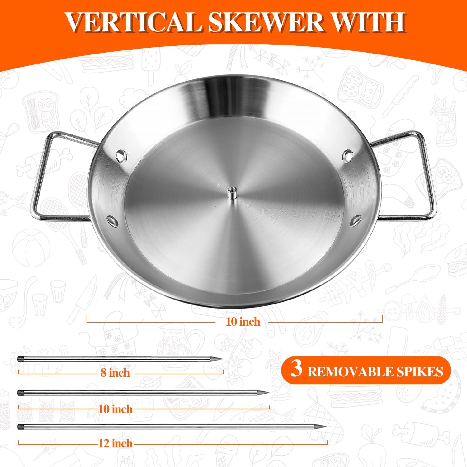 Al Pastor Skewer for Grill -Vertical Barbecue Stand Al Pastor, Kebabs, Shawarma, Gyros, with 10.5 inch base plate and 3 detachable sharp barbecue accessories (8”/10"/12”)& Brushes，Barbecue gloves