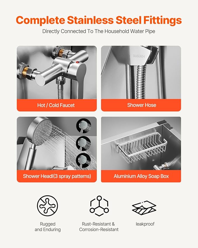 VEVOR Stainless Steel Dog Washing Station, 38 inch Pet Grooming Tub w/Storage Stairs, Faucet & Showerhead & Soap Holder Dog Bathtub for Medium & Small Pets (Left Door)