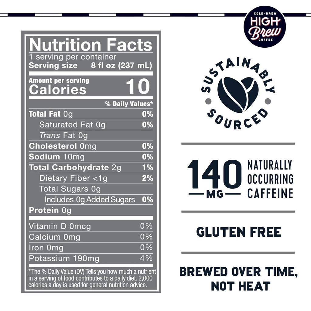 High Brew Black & Bold Cold Brew Coffee, 8 fl oz, Pack of 12
