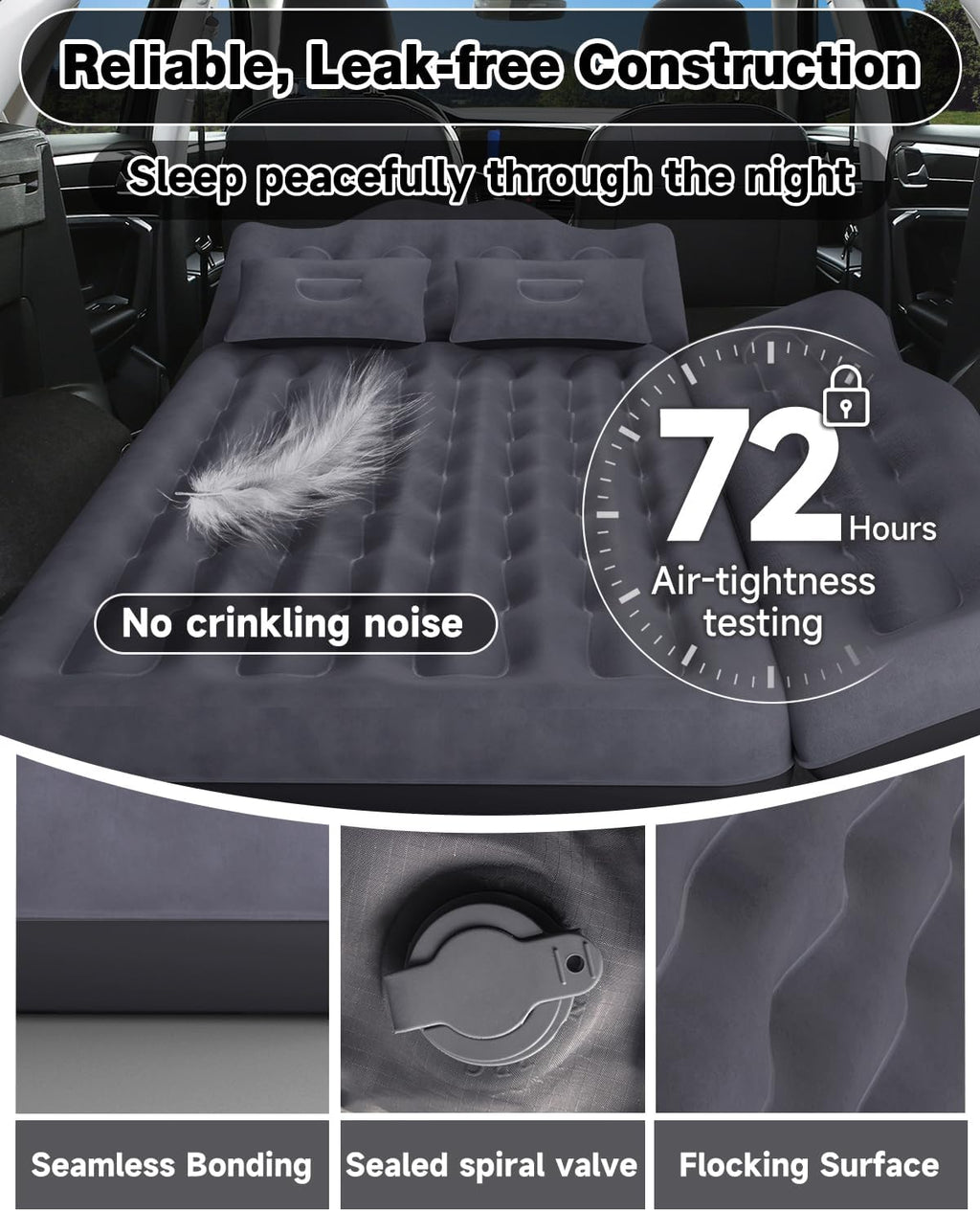 Umbrauto 29.53in/75cm Wide Car Air Mattress Inflatable SUV, Truck & Van Back Seat Camping Bed with Pump & Pillows,Black