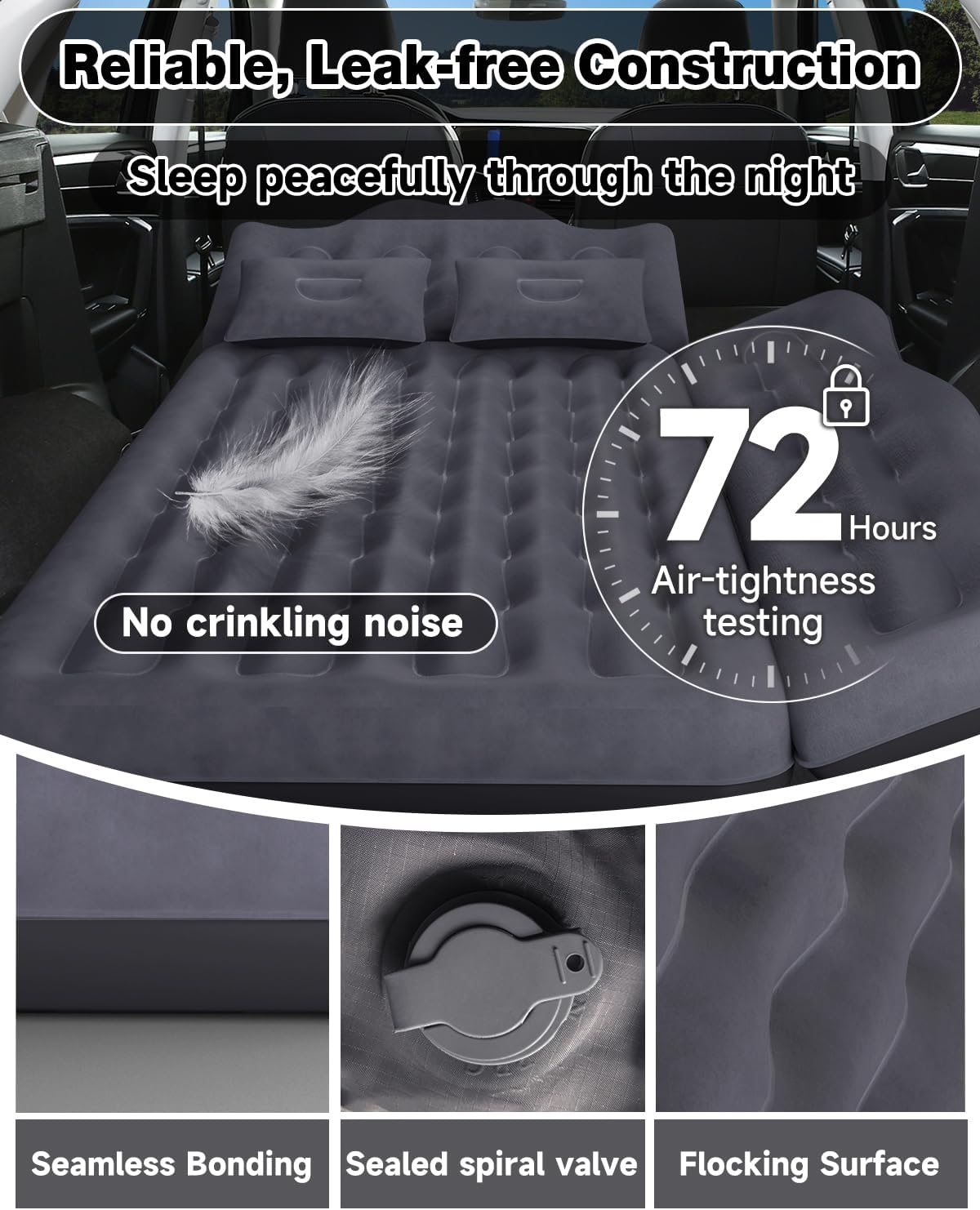 Umbrauto 29.53in/75cm Wide Car Air Mattress Inflatable SUV, Truck & Van Back Seat Camping Bed with Pump & Pillows,Black