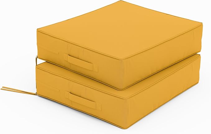 Patio Chair Cushions 18.5 X 16 X 4 Inch Waterproof Outdoor Seat Cushions for Patio Furniture, Outdoor Sofa Couch Pads with Ties & Handle, Set of 2, Yellow