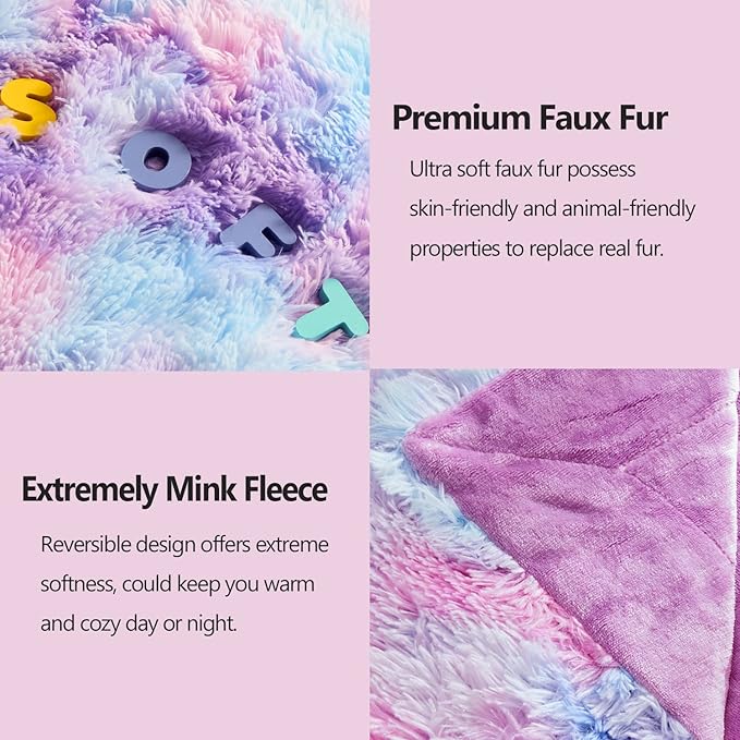 GONAAP Fuzzy Faux Fur Throw Blanket Purple Rainbow Super Soft Cozy Plush Fuzzy Shaggy Blanket for Couch Sofa Bed (Purple Rainbow, Throw(50"x60"))