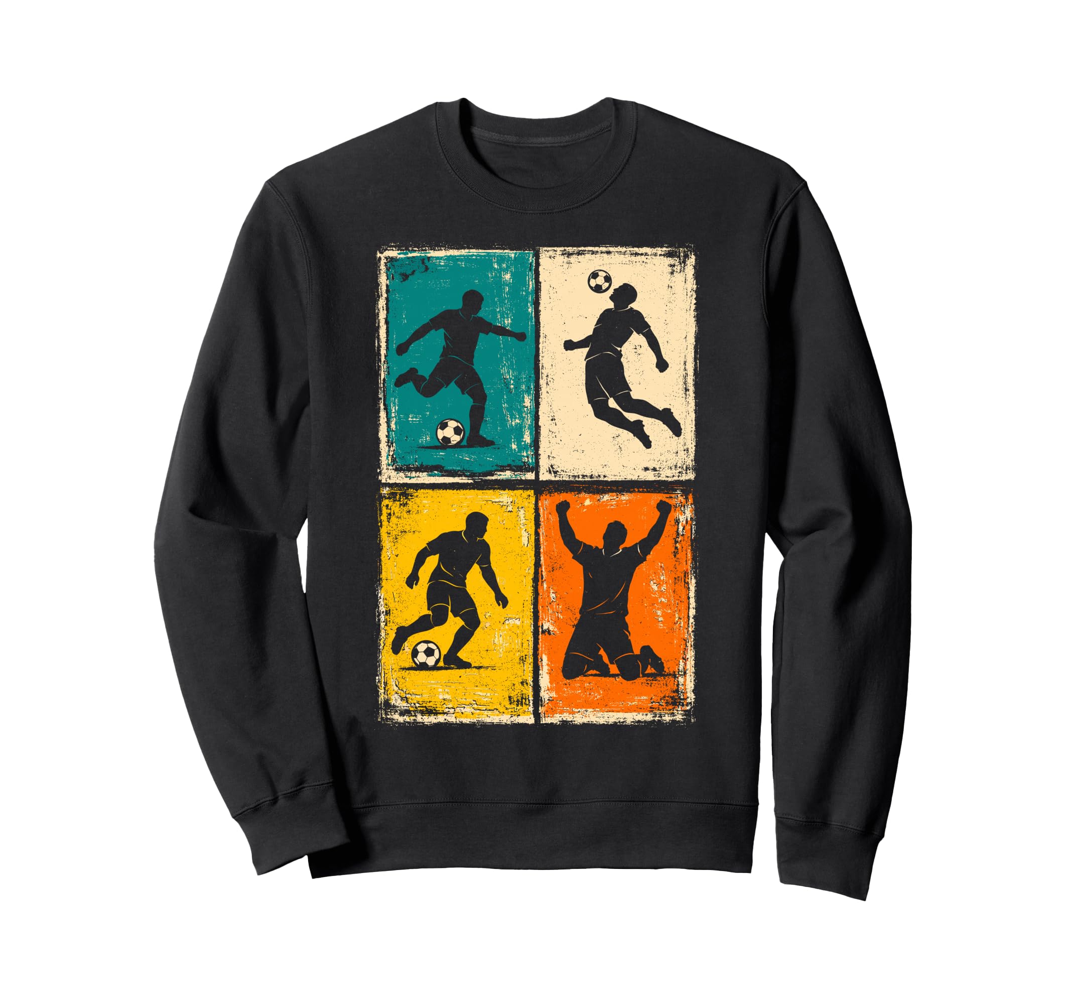 Distressed Soccer Player Silhouettes Sweatshirt - Trendy Graphic Unisex