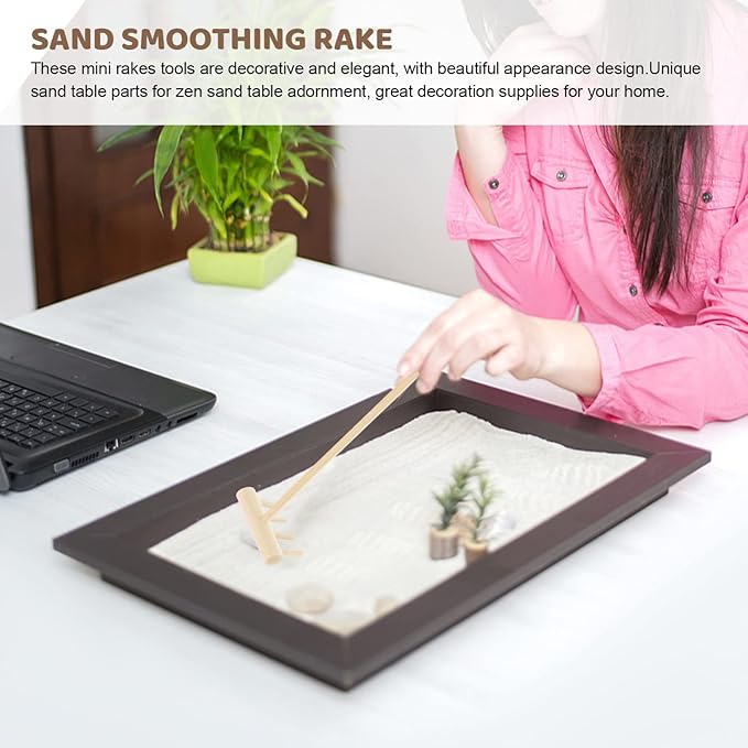 40 pcs Office Table Mini Rakes Rock Drawing Mothers Tool Decoration Serenity Smoothing Push Beige Tools and Zen Garden Gardens Kits Wood for Plants Fathers Hand Four Kits- Kit