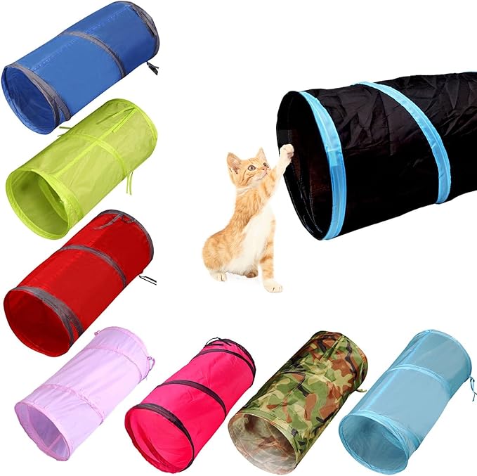 iCAGY Foldable Spiral Cat Tunnel - Indoor Toy for Small Cats, Kittens, and Rabbits - Tube for Interactive Play and Outdoor Fun - Pet Toy 20" 3 Pcs （Light Pink, Light Green, Sky Blue）