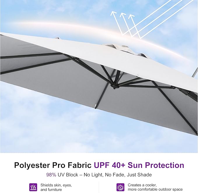 PURPLE LEAF 11.5' X 8' Left-right Tilting Outdoor Patio Umbrella Swivel Offset Cantilever Heavy Duty Rectangle Aluminum Umbrella with UV Resistant for Deck Pool Patio Backyard, Pebble Grey