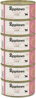 Applaws Natural Wet Cat Food in Broth, Limited Ingredient Canned Wet Cat Food, No Additives, Made with Natural Ingredients, Tuna Fillet & Shrimp in Broth (6 x 5.5oz Cans)