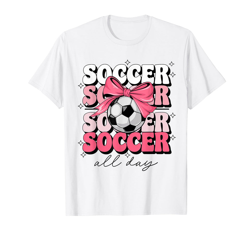 Groovy Soccer Coquette Bow Soccer All T-Shirt - Unique Graphic Men Women