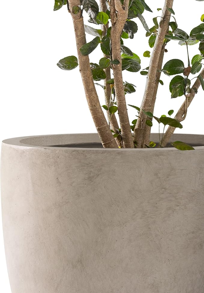 Kante 18",14",10" Dia Concrete Round Planters (Set of 3), Outdoor Indoor Large Planter Pots with Drainage Hole and Rubber Plug for Home Patio Garden, Weathered Concrete