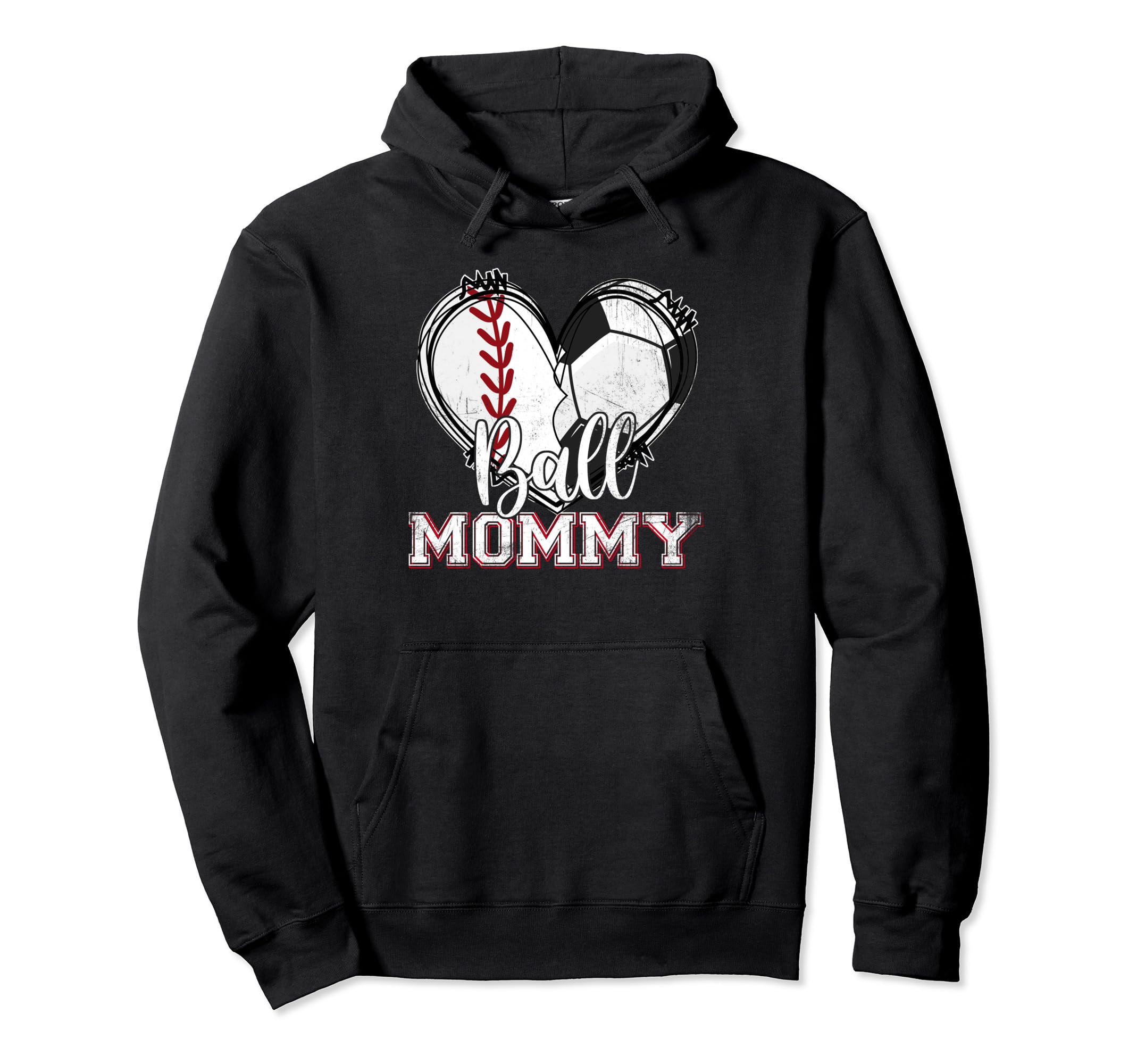 Ball Mommy Baseball Soccer Heart Mom Hoodie - Graphic Print for Adults