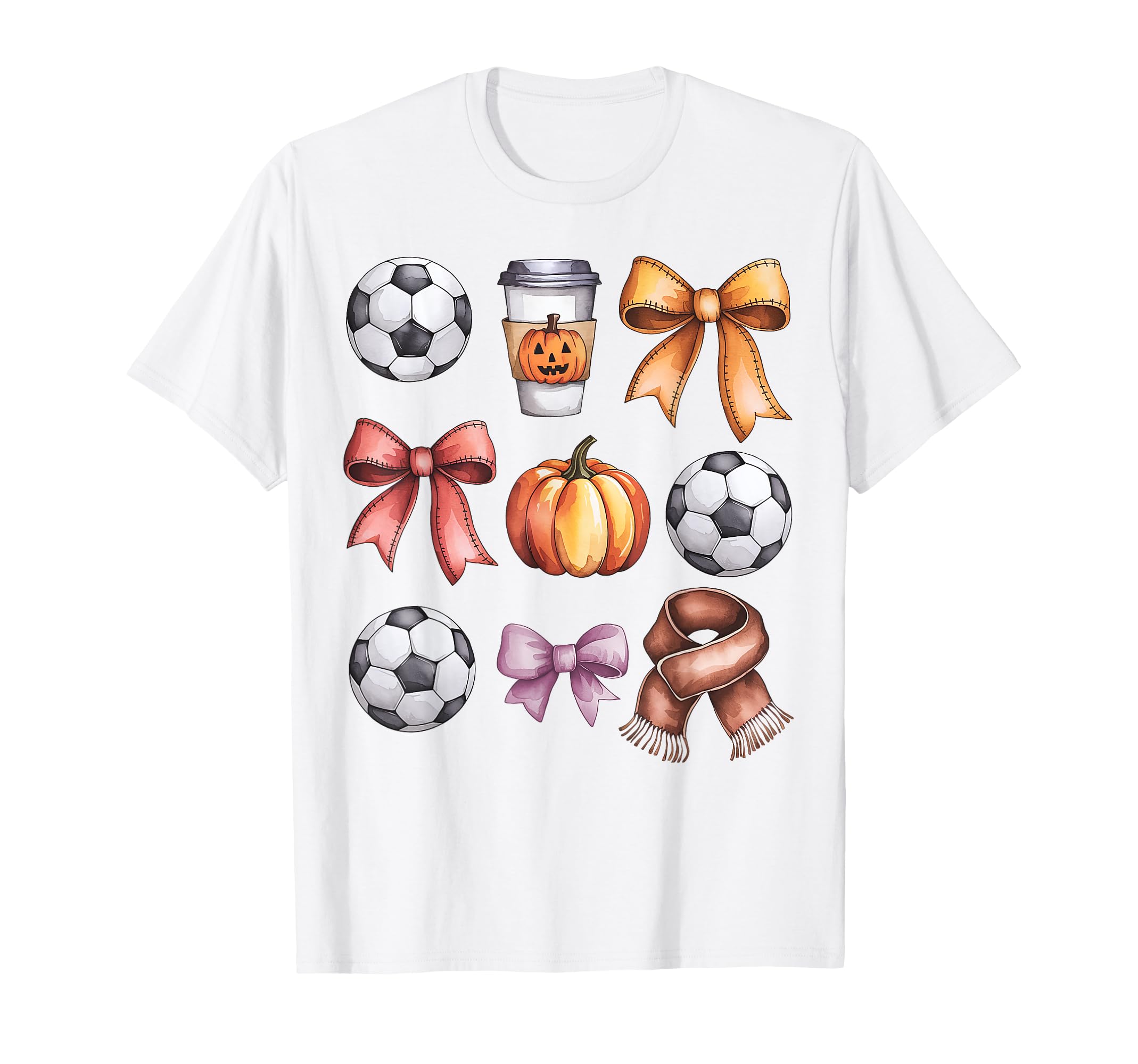 Coquette Fall Soccer Autumn Bow Pumpkin T-Shirt - Novelty Apparel Unisex