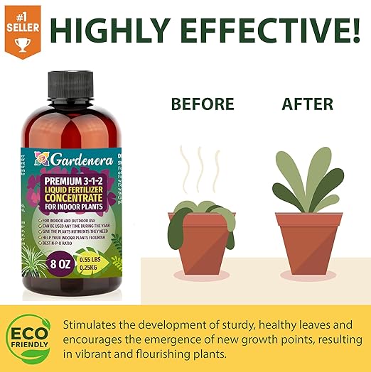 Premium Liquid Peace Lily Plant Fertilizer - 3-1-2 Concentrate for Indoor Plants and Flowers by Gardenera | Organic Plant Food for Peace Lily - 8oz