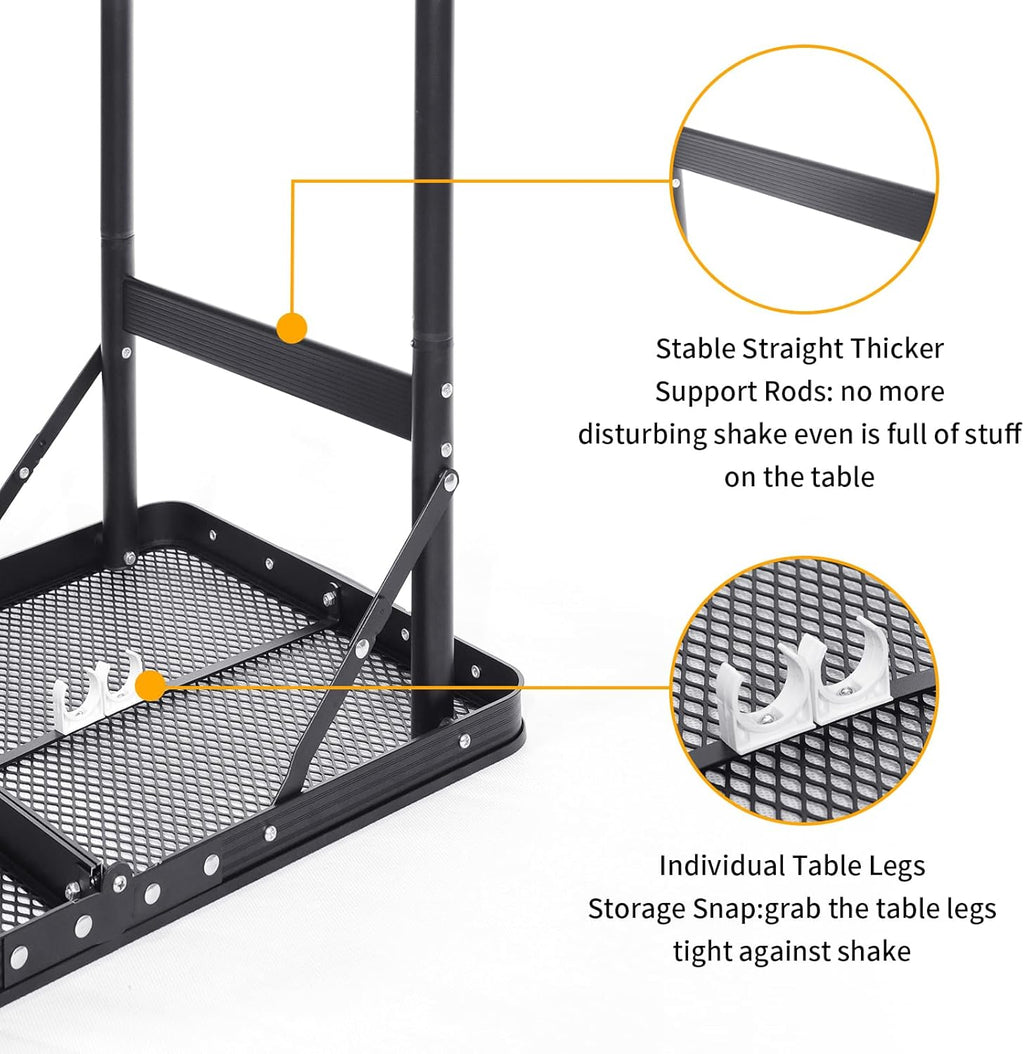 Small Folding Table 2FT Grill Table Foldable Camping Table Picnic Portable Mesh 2 Height Adjustable Outdoor Beach BBQ Black 23.6×15.7× 9.4/20.4inch