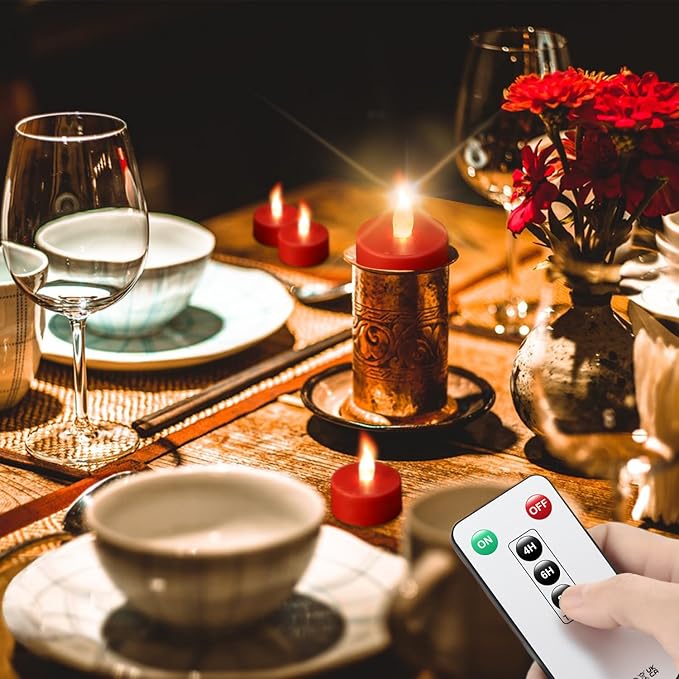 Tea Light Candles with Remote Control,50pack Flickering Flameless LED Candle,Long Lasting 400+Hours,Battery Operated with Timer for Home Decoration Seasonal &Festival Celebration Red