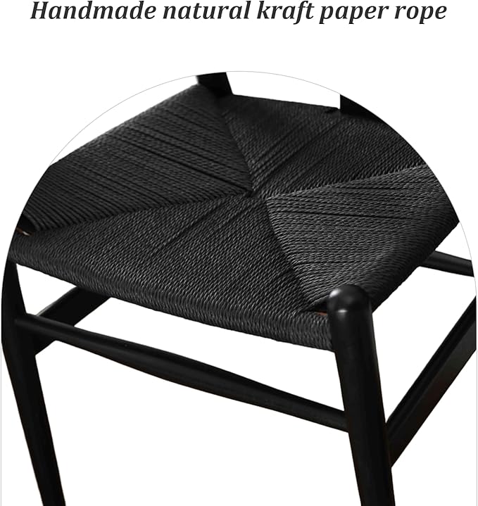 Wishbone Chair, Solid Wood Armrest Woven Seat Chair, Kitchen & Dining Chair, Wishbone Y Black Chairs - Set of 1 (Ash Wood - Black)