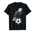 Black White Soccer Fan Bald Eagle Soccer T-Shirt - Graphic Print Unisex