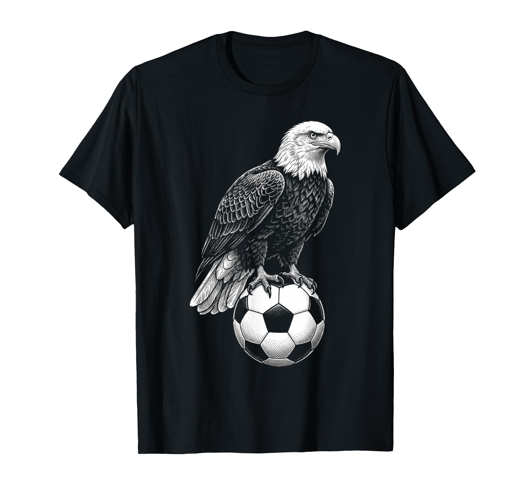 Black White Soccer Fan Bald Eagle Soccer T-Shirt - Graphic Print Unisex