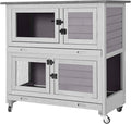 Gutinneen 2-Story Rabbit Hutch with Chew-Proof Ramp, 36" Indoor/Outdoor Rabbit Cage with 4 Casters & 2 Pull-Out Trays, Wooden Bunny Hutch Leakproof Small Animal Cage for Rabbits, Guinea Pigs