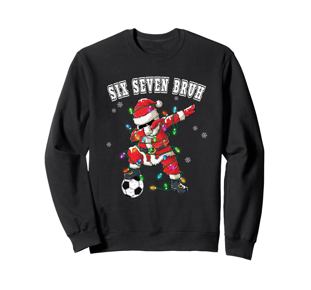 Six Seven Bruh Soccer Santa Sweatshirt - Minimalist Print for Adults